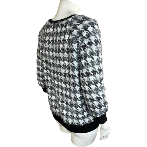 Cato Medium Black White Houndstooth Fuzzy Sweater 3/4 Sleeves Mock Neck - Picture 8 of 12
